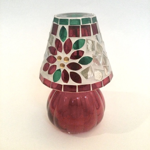 Poinsettia Mosaic Glass Shade Tea Light Holder NIB - Picture 1 of 7